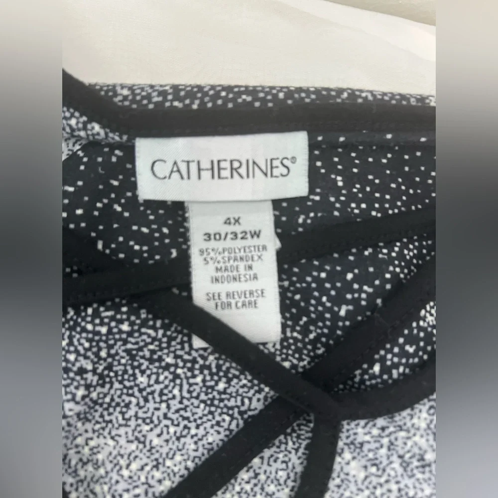 Catherines Womens Knit Tunic Size 4X Black White Checkered Rhinestone Scoop Neck - Picture 7 of 12